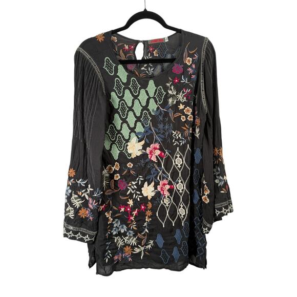 Johnny Was Esmerelda Tunic Floral Iron Steel Grey Embroidered Boho Womens Small - Picture 3 of 9